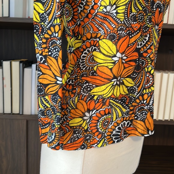 Vintage Alice Stuart Mesh 70s Floral Print Blouse - Picture 7 of 9